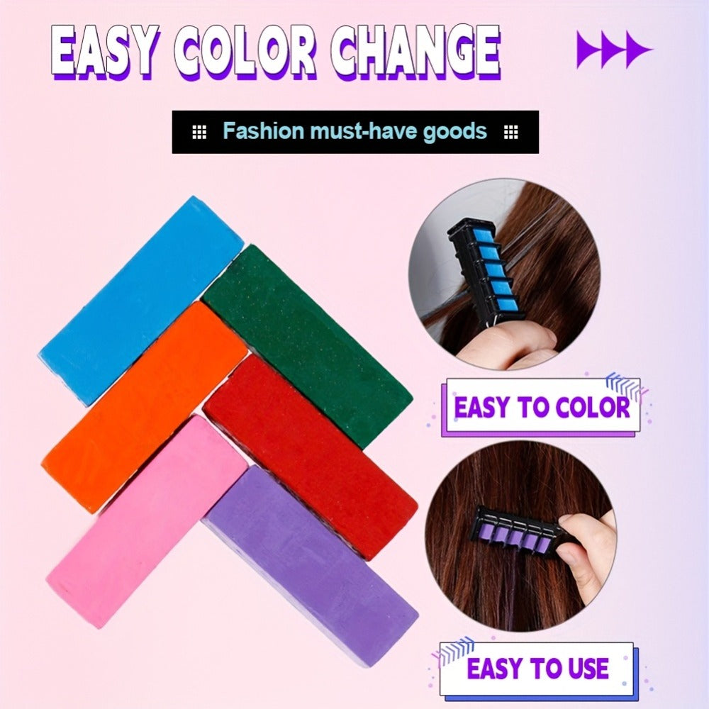 Hair Dye Chalk Comb 14-Color Set — Temporary Washable Hair Color, Plant-Based Squalane & Glycerin Formula, Vibrant Creative Styles for Parties & Events, Safe for All Hair Types