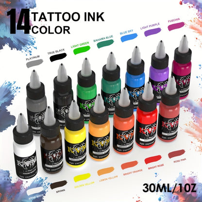 Tattoo Ink Set 1oz (30ml) - 7 or 14 Color Professional Tattoo Ink Kit, Stable Vibrant Pigments for Artists & Beginners, Complete Tattoo Color Supply for Machine & Gun