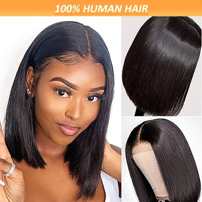 6x4.5 HD Lace Put On and Go Wig Human Hair Straight Glueless 250% Density Pre-Plucked Pre-Cut Pre-Bleached Knots Transparent Lace Front Wig 22-36 Inch Women