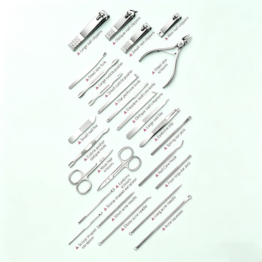 [Christmas Essentials] 26pcs Manicure Set Stainless Steel Nail Clippers Cuticle Nipper Pedicure Care Tool Dead Skin Scissor Cleaning Grooming Kit Christmas Essentials