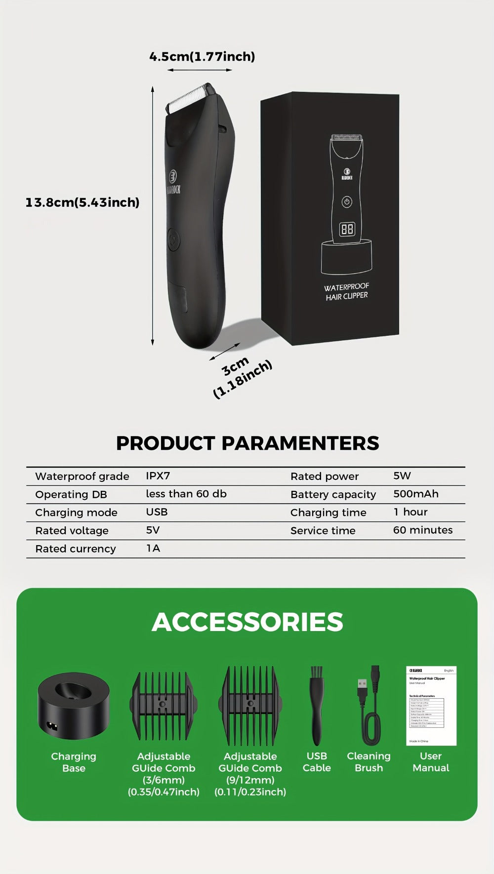Men's Ball Trimmer - IPX7 Waterproof Body Hair Trimmer, Ceramic Blades, LCD Battery Display, Replaceable Blade Head, Electric Shaver