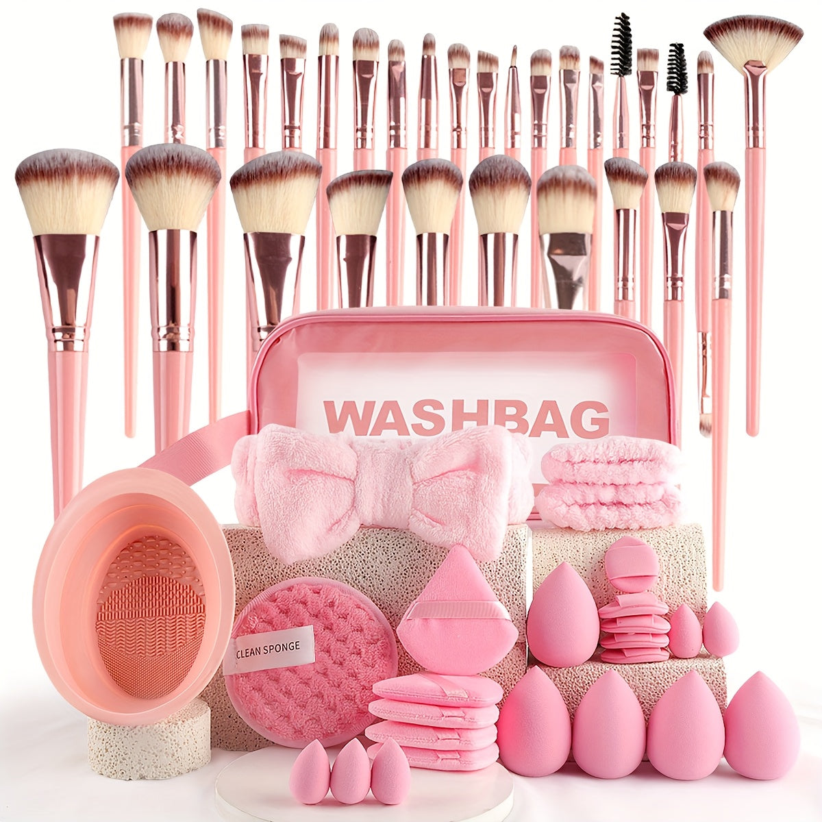 Makeup Brush Set 56Pcs Professional Complete Kit Soft Polyester Bristles Wood Handle Foundation Blush Contour Eye Shadow Powder Brushes for Beginners & Pros Beige Pink Brown