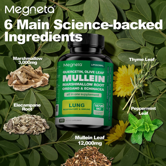 [Lung Health Supplement] Lung Health Supplement With Mullein Leaf, Vitamin C & D3, Selenium, Zinc, Quercetin & Bromelain, Herbal Formula For Respiratory, Breathing & Bronchial Health, 60 Capsules