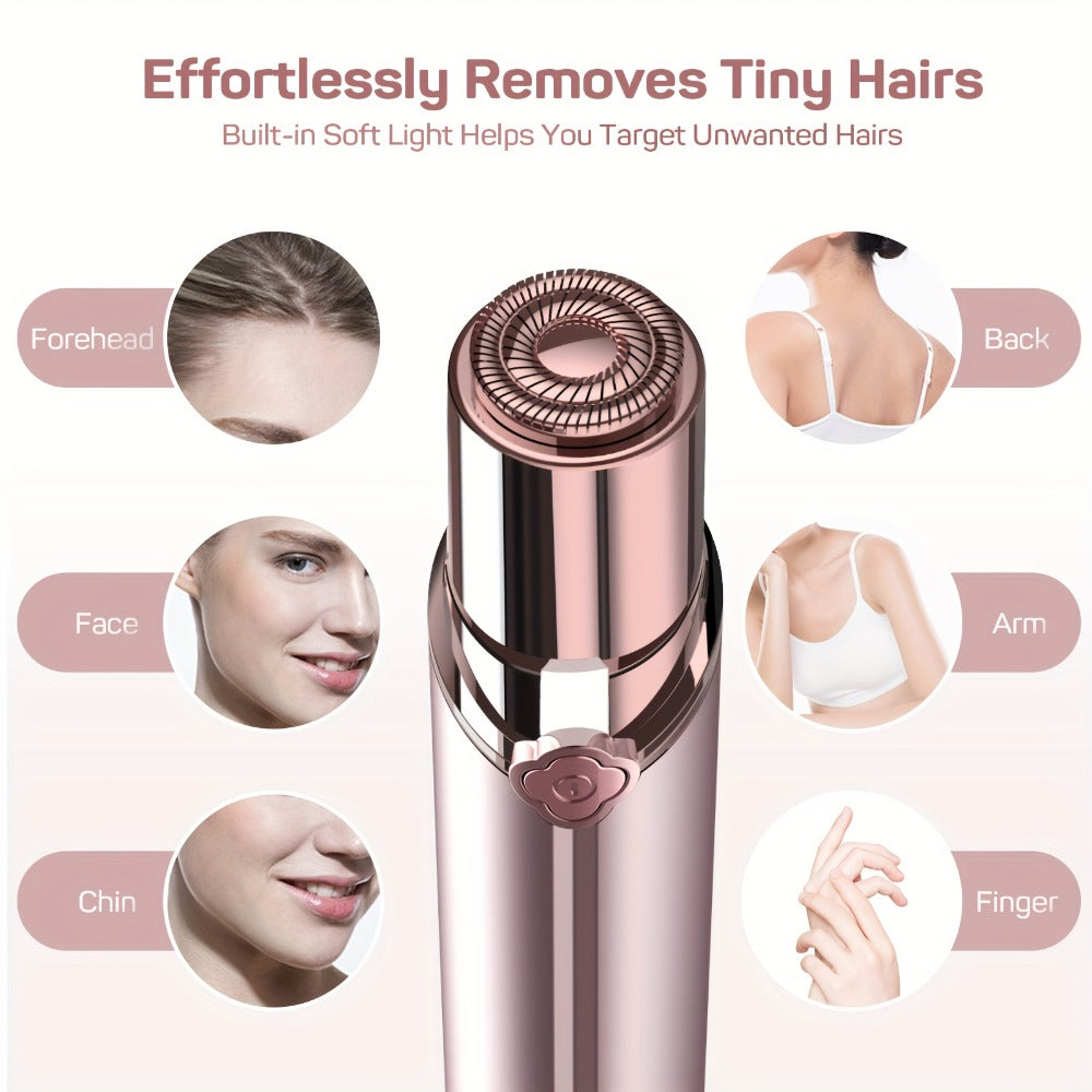 Electric Facial Shaver for Women USB Rechargeable Epilator Hair Remover for Face Bikini Legs Arms Underarms Portable Body Trimmer with Velvet Pouch 2 Replacement Heads Travel-Ready