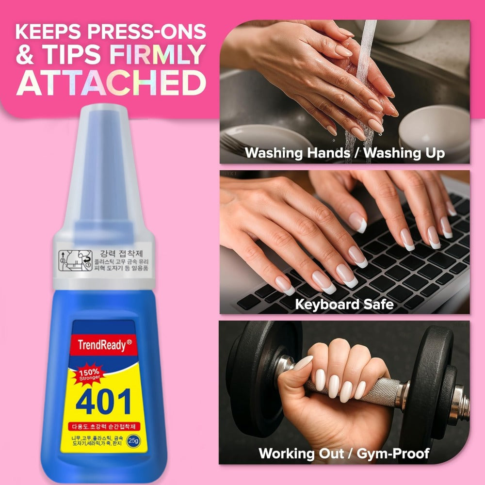 TrendReady 25g Nail Glue - Extreme Hold For Fake Nails & Tips, 30+ Days Wear, Smudge Proof, Salon Quality Kit