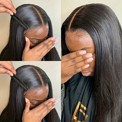 Lace Front Wig Synthetic 13x4 Straight Glueless Wig Pre Plucked Natural Hairline Natural Black 26 32 Inch Synthetic Fiber Lace Frontal Wig Easy Wear Daily Party