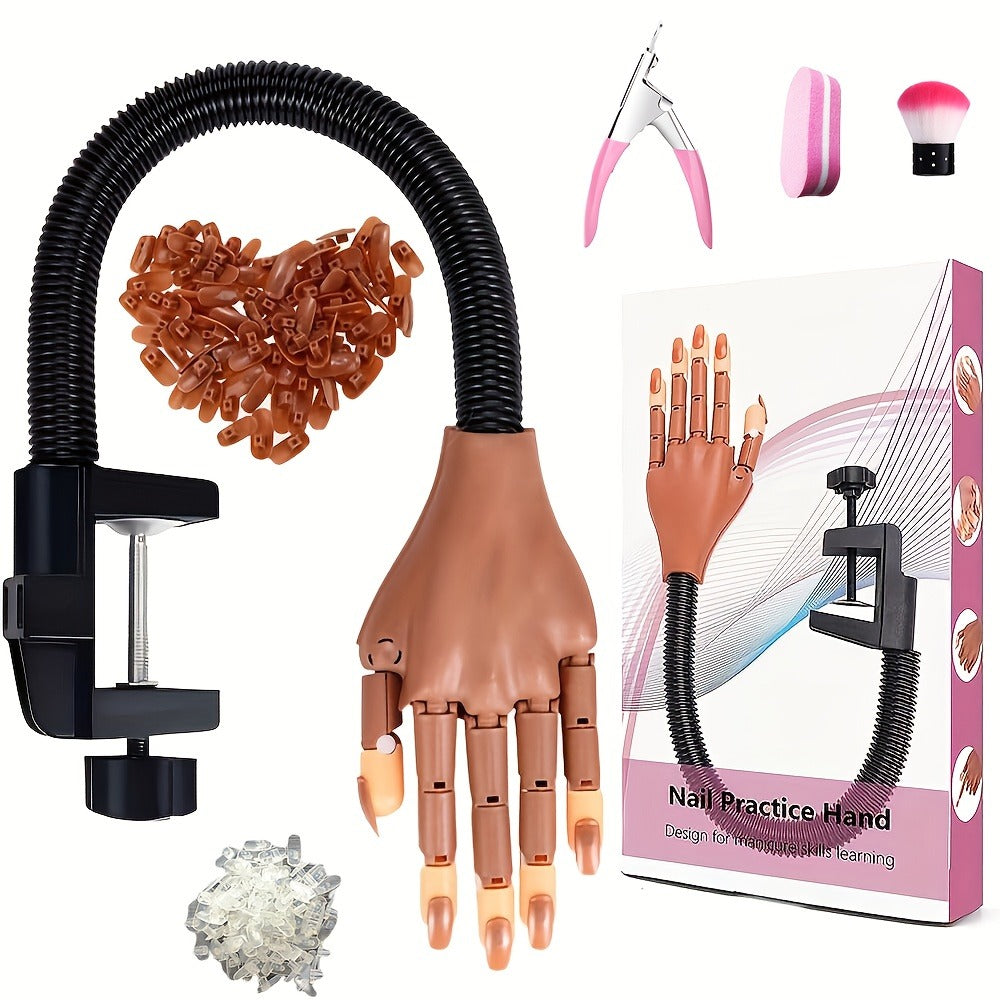 Premium Advanced Set, Practice Hand for Acrylic Nails, Flexible Nail Practice Hand Kit with 200pcs Replacement Nail Pads, Nail Clippers, Nail Brushing, Nail Files, Professional Manicure Training Tools for Beginners & Nail Salons