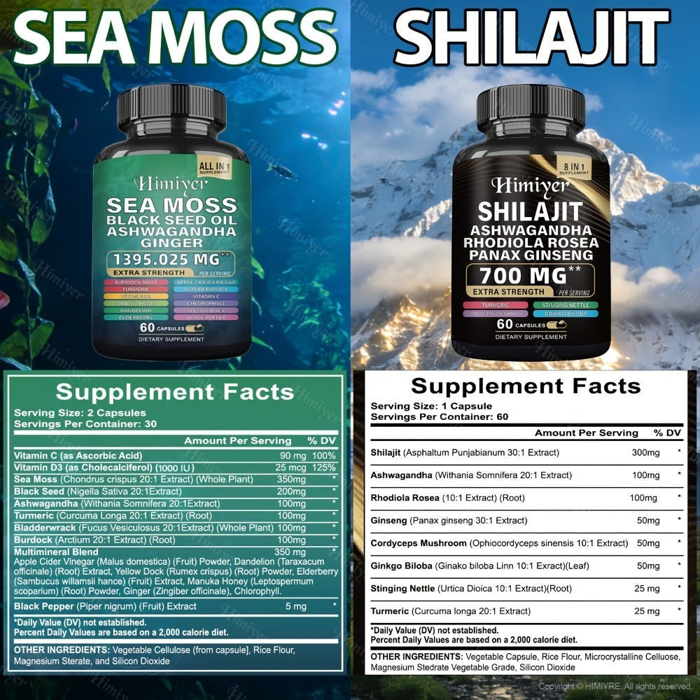 6pcs Sea Moss &SHILA, SEA MOSS 350mg, SHILA 300mg, Ashwagandha 200mg, 3 Courses Of Treatment - 6 Bottle Is Cheaper And Healthier-All Nutritional Supplement, Vitamins, Trace Elements, And Sports Energy.