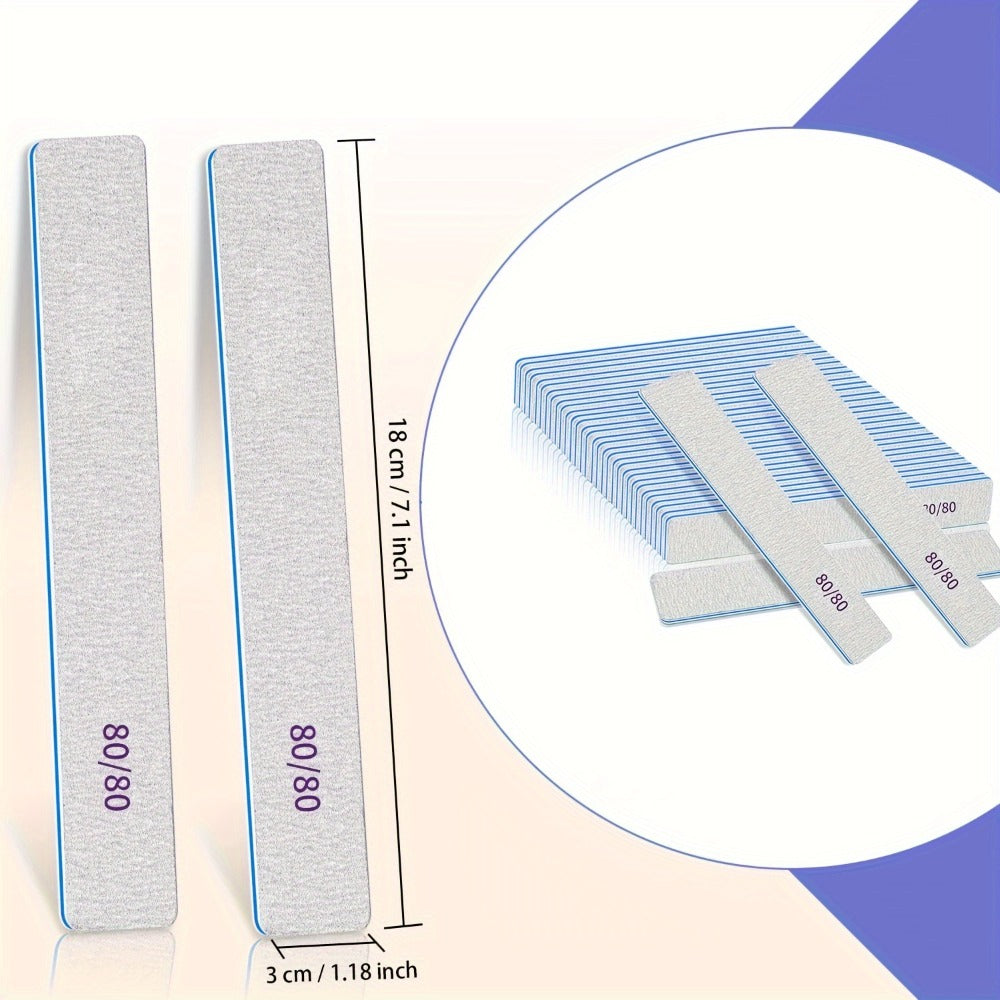 50pcs 100/100 (80/80, 100/180 Optional) Grit Nail Files Acrylic Nails Emery Boards File Professional Nail Art Tools For Home, Salon, Strong, Double Sided