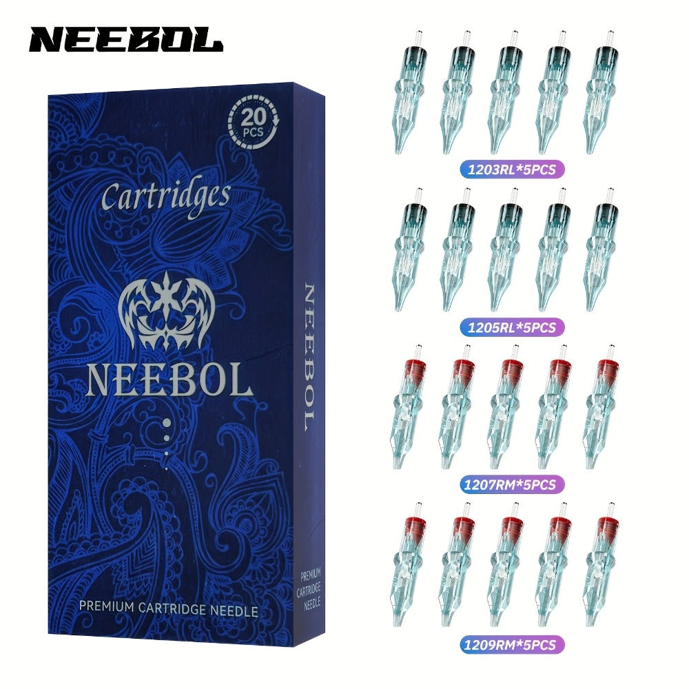 Tattoo Cartridge Needles #10 #12 Standard & Bugpin Round Liner Curved Round Magnum - Assorted 03 05 07 09 11 Disposable Needles for Beginners & Artists, 20/50pcs