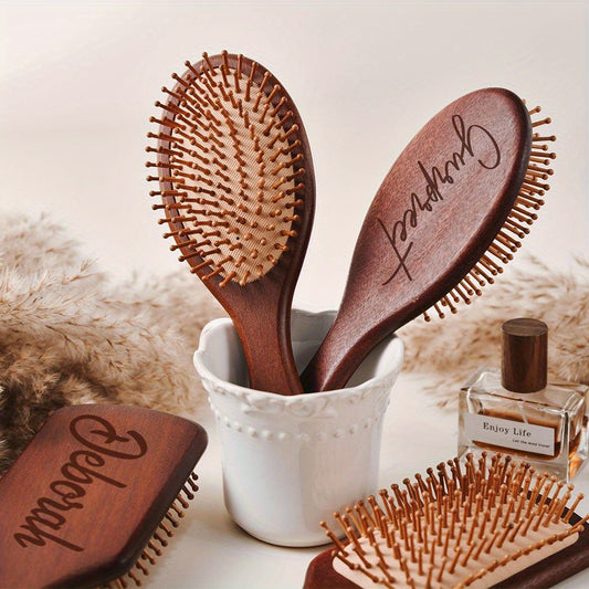 1set Custom Stylish Wooden Hairbrush - Personalized Engraving Curly Styling Brush Unscented Design For Wedding Party Daily Use Thanksgiving Halloween Christmas Gift