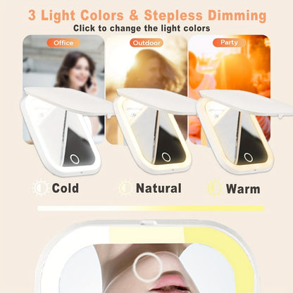 LED Compact Travel Makeup Mirror with Light 10X 1X Magnification, Rechargeable Pocket Mirror 3 Color Modes Adjustable Brightness, 2-Sided Folding Purse Mirror Gift for Women Mom