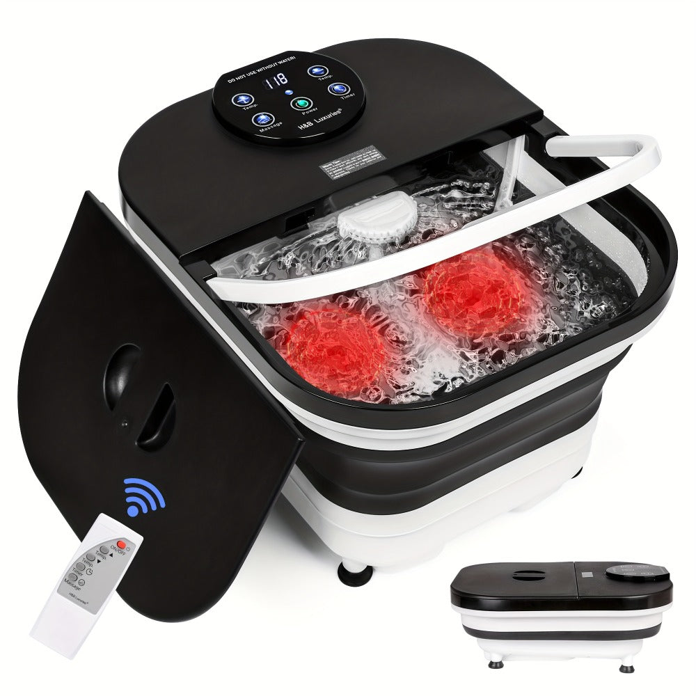 Foldable Foot Spa Bath, Space Saving, Function, 20 Massage Rollers, Touchscreen Temperature Display, Remote Control for Temperature & Time, Shower Sprayer, Ideal Heartfelt Gift for Mother's Day, Black & Gray