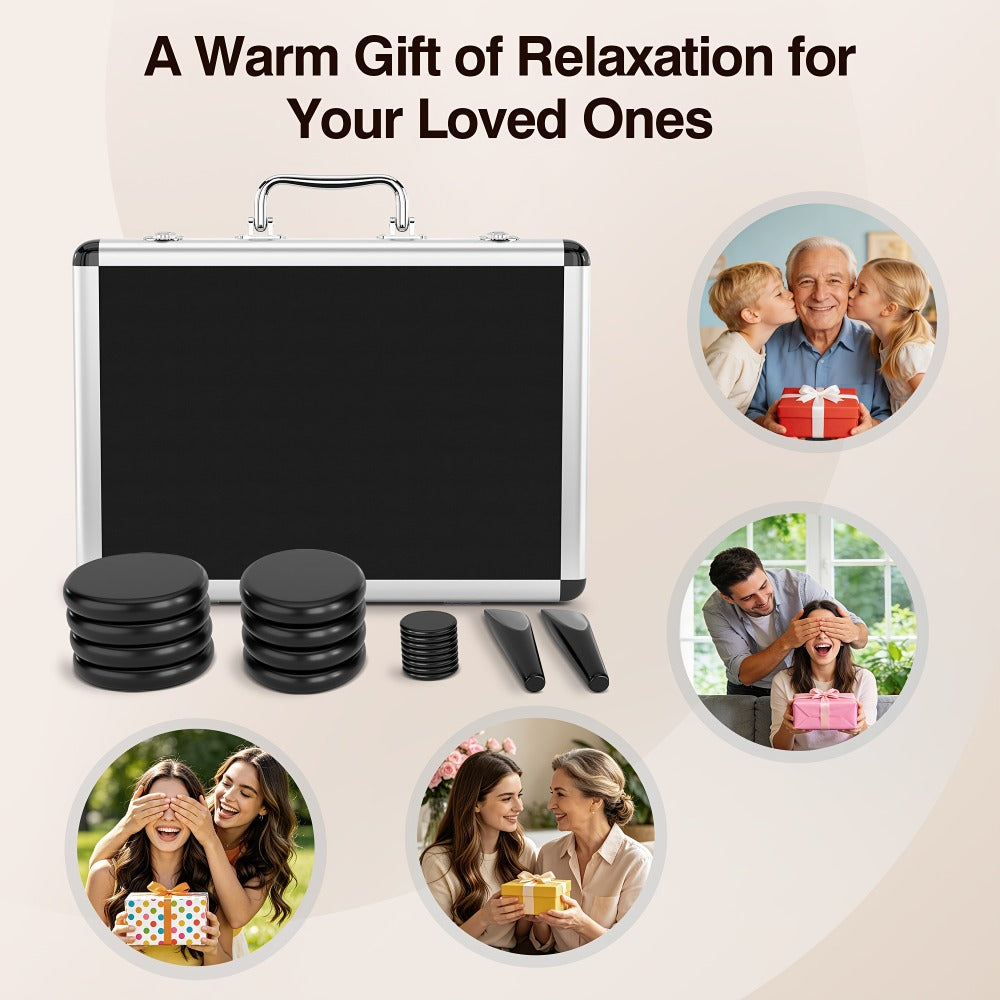 18pcs Hot Stones for Massage with Warmer, Massage Stones with Heater Kit for 4 Sizes, Hot Stone Massage for Professional Or Home Spa Warming Relaxing