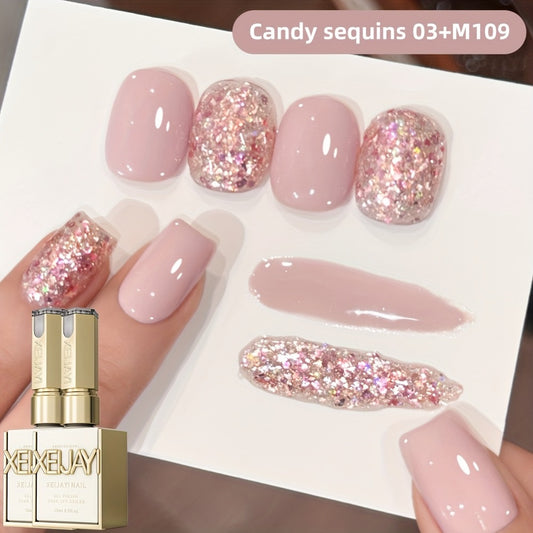 Glitter Holographic Gel Nail Polish 2pcs Magnetic - 0.51oz Sequin Candy Shimmer Nail Art Set, Sparkling Holographic Effect for Salon & Women Fashion Nail Art, Long-Lasting UV LED Gel Polish Kit