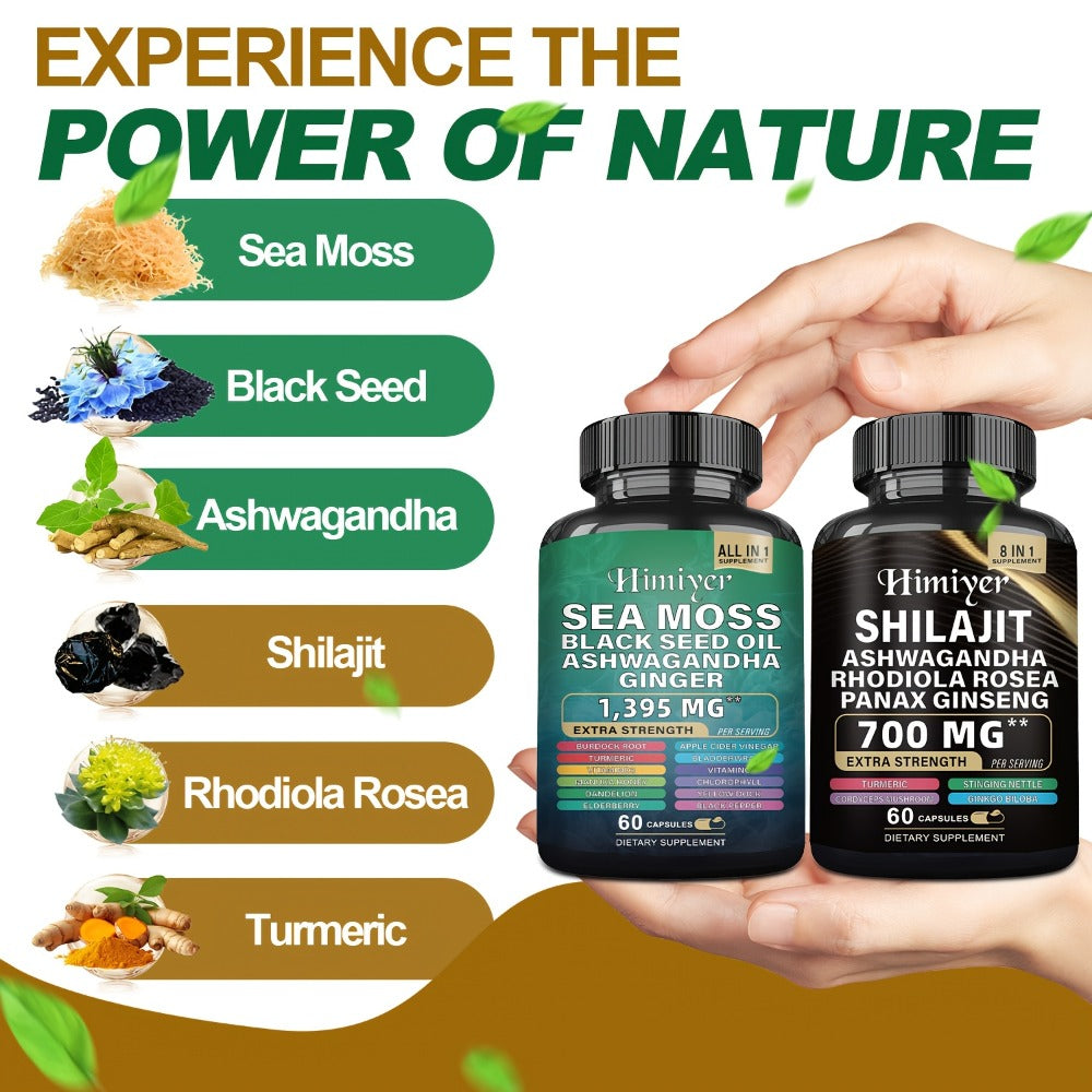 More Bottles for More Discounts-Sea Moss 7000Mg, Black Seed Oil 4000Mg, Ashwagandha 2000Mg, Ginger And Rhodiola Rosea 1000Mg, Panax Ginseng 1500Mg, All in 1 Supplements