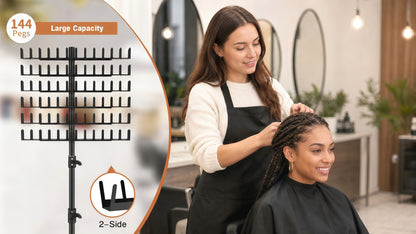 Braiding Hair Rack Standing Hair Extension Holder Hanger Height Adjustable Foldable 144 Strands Organizer for Knotless Box Braids Cornrows Hairstylists