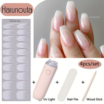 Semi Cured Gel Nail Strips Kit — 20 Strips with Handheld LED Nail Lamp, Gel Nail Stickers Wraps for DIY Nail Art Manicure at Home, Glitter Flower Designs, Easy Apply & Long-Lasting Gel Polish Effect