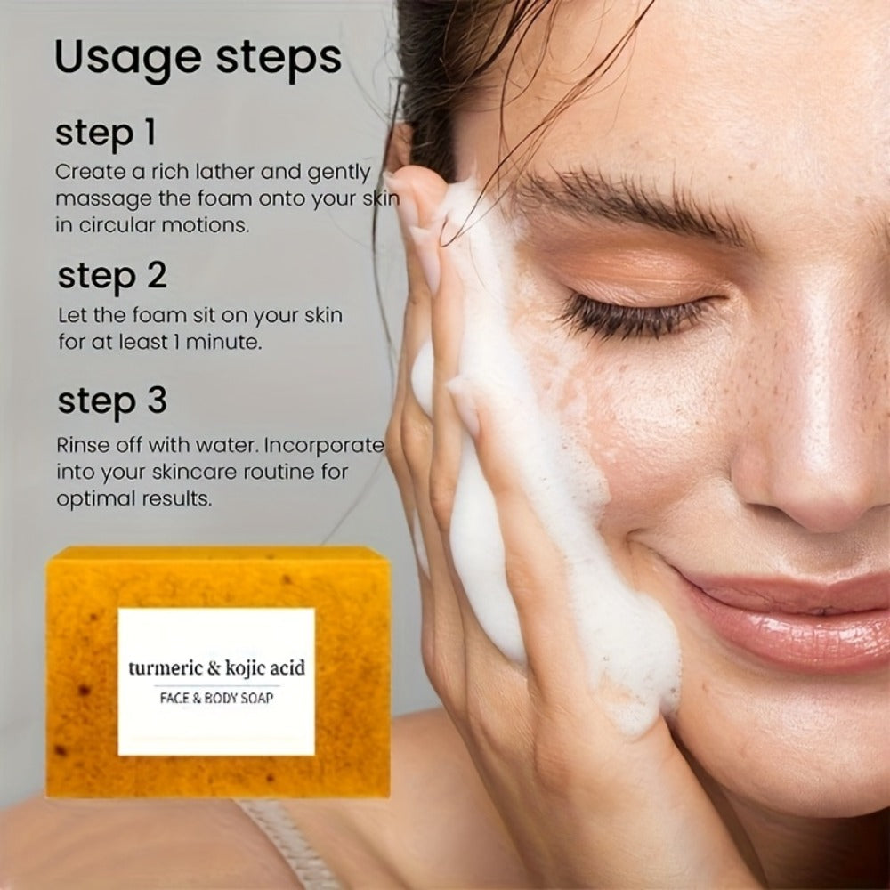 12 Bars of Lemon Turmeric Soap Bar, Complimentary Bubble Net, Facial & Body Kojic Soap, Honey Sheen Soap, Natural Turmeric Handmade Soap Suitable for All Skin Types 3.53Oz/