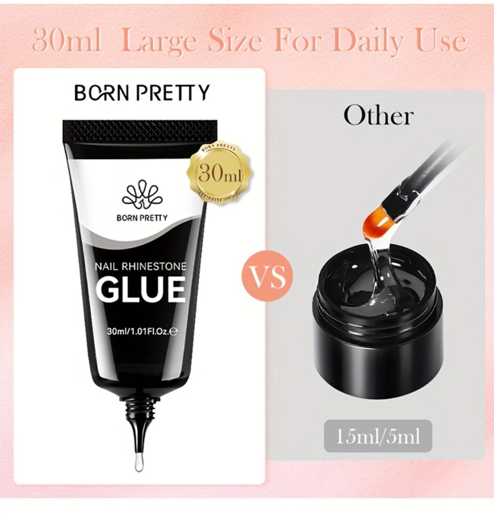 BORN PRETTY Nail Rhinestone Glue 1.01oz 2pcs Gel Nail Glue for Nail Charm 3D Nails Bling Gel for Decoration Nails Gems Nail Supplies