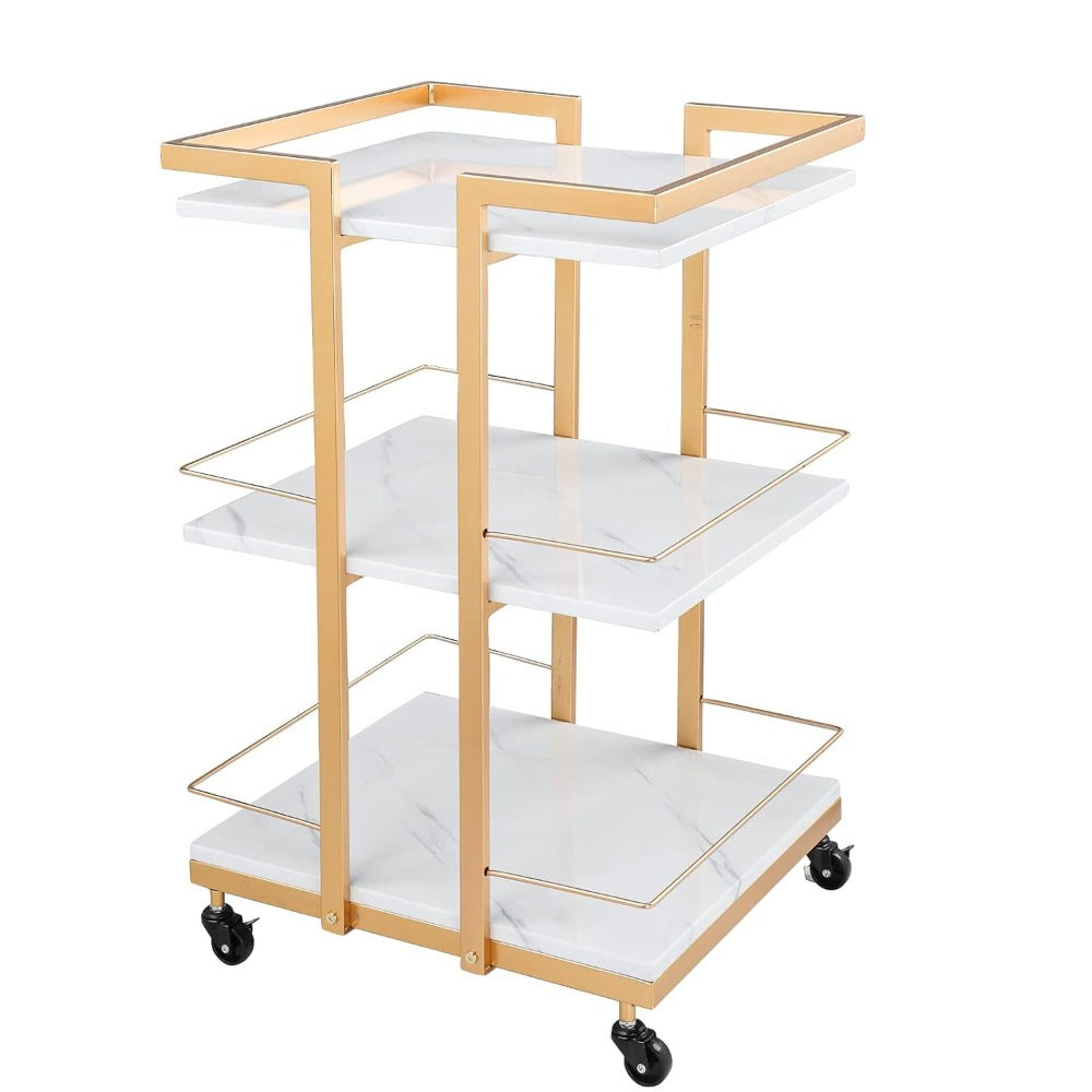 Esthetician Cart with Wheels Utility Salon Rolling Trolley, Golden Mobile Storage Organizer for Beauty Spa Cosmetology Massage, Tattoo Manicure Facial Tool Holder Station