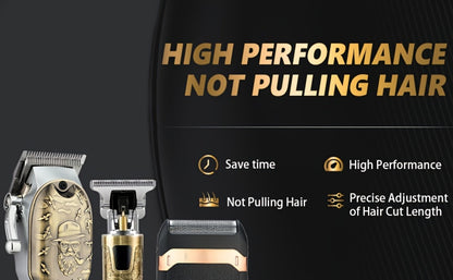 Electric Hair Clipper Set for Men LQT USB Charging 2000mAh with Engraving Scissors Metal Digital Display - 2 or 3 Piece Barber Kit for Home & Salon Bronze Gift