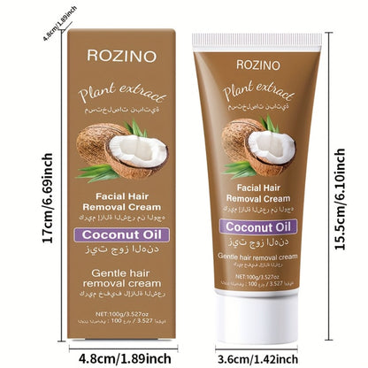 Coconut Hair Removal Cream 100g — Painless Depilatory for Women, Face Legs Armpits Bikini Area, Gentle Sensitive Skin Formula, Semi-Permanent Smooth Results