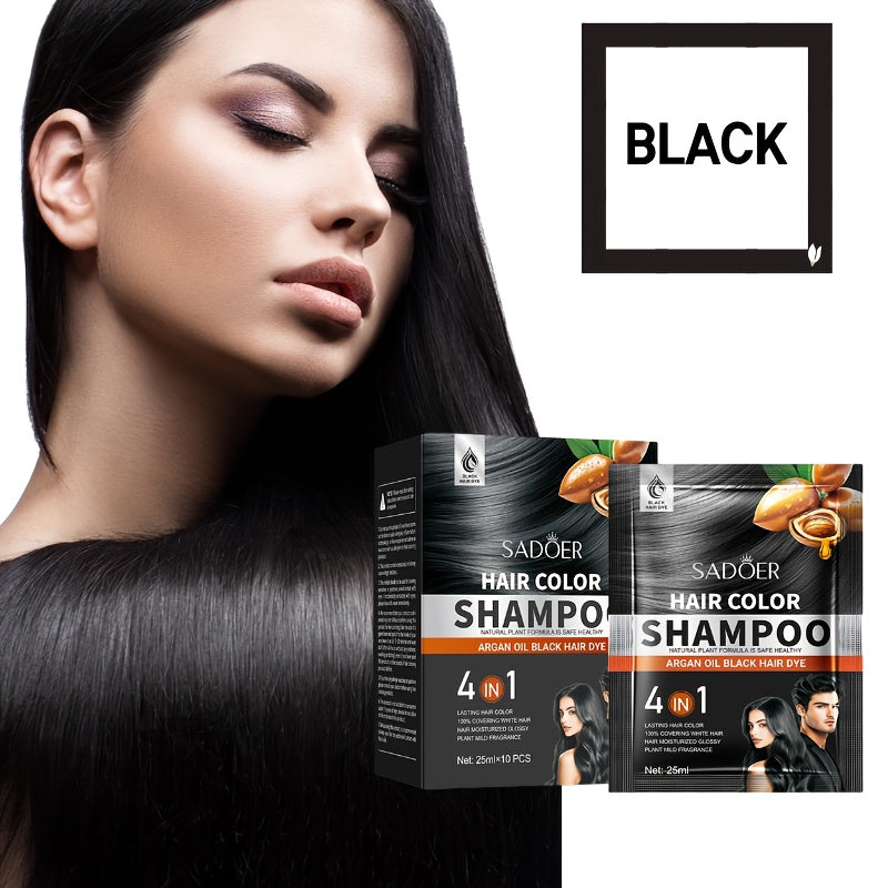 1 Box of 10 Packs of Portable Individual Packaging, Black/Brown/Chestnut Shampoo - Shampoo, 3-In-1 Hair Color Shampoo Natural Hair Dye Deep Cleansing Shampoo for Women And Men