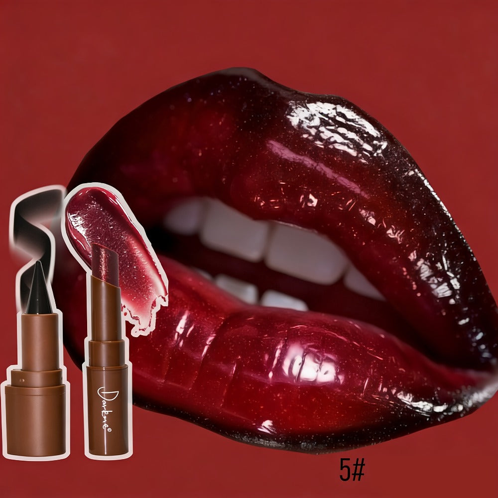 Dark Lip Liner Pen + Metallic Solid Lipstick Set | Creates A Three-dimensional Lip Shape, One Application Gives A Full And Shiny Effect, Long-lasting Color Retention Without Smudging, Ideal Gift For Any Occasion