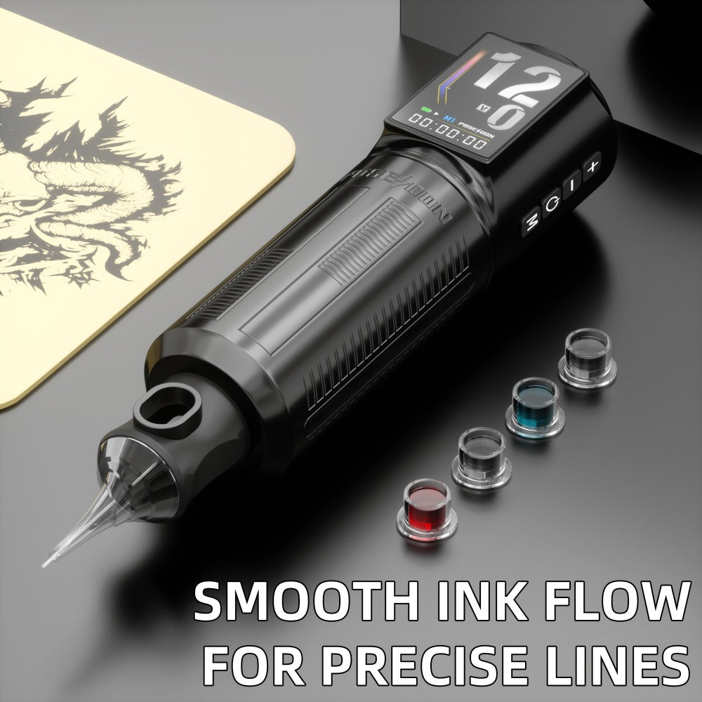 POSEIDON Tattoo Kit, Tattoo Pen Kit, Wireless Rotary Tattoo Gun Kit, LED Color Screen Tattoo Machine Kit 2300Mah with 10pcs Tattoo Cartridge Needles And 11 Tattoo Inks, Tattoo Supplies for Beginners