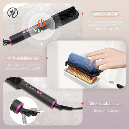 Hair Straightener Brush Ionic — Anti-Scald Straightening Comb for Women, Precise Temperature Control, Auto Shut-Off, Salon-Quality Flat Iron Results at Home, Gift for Her