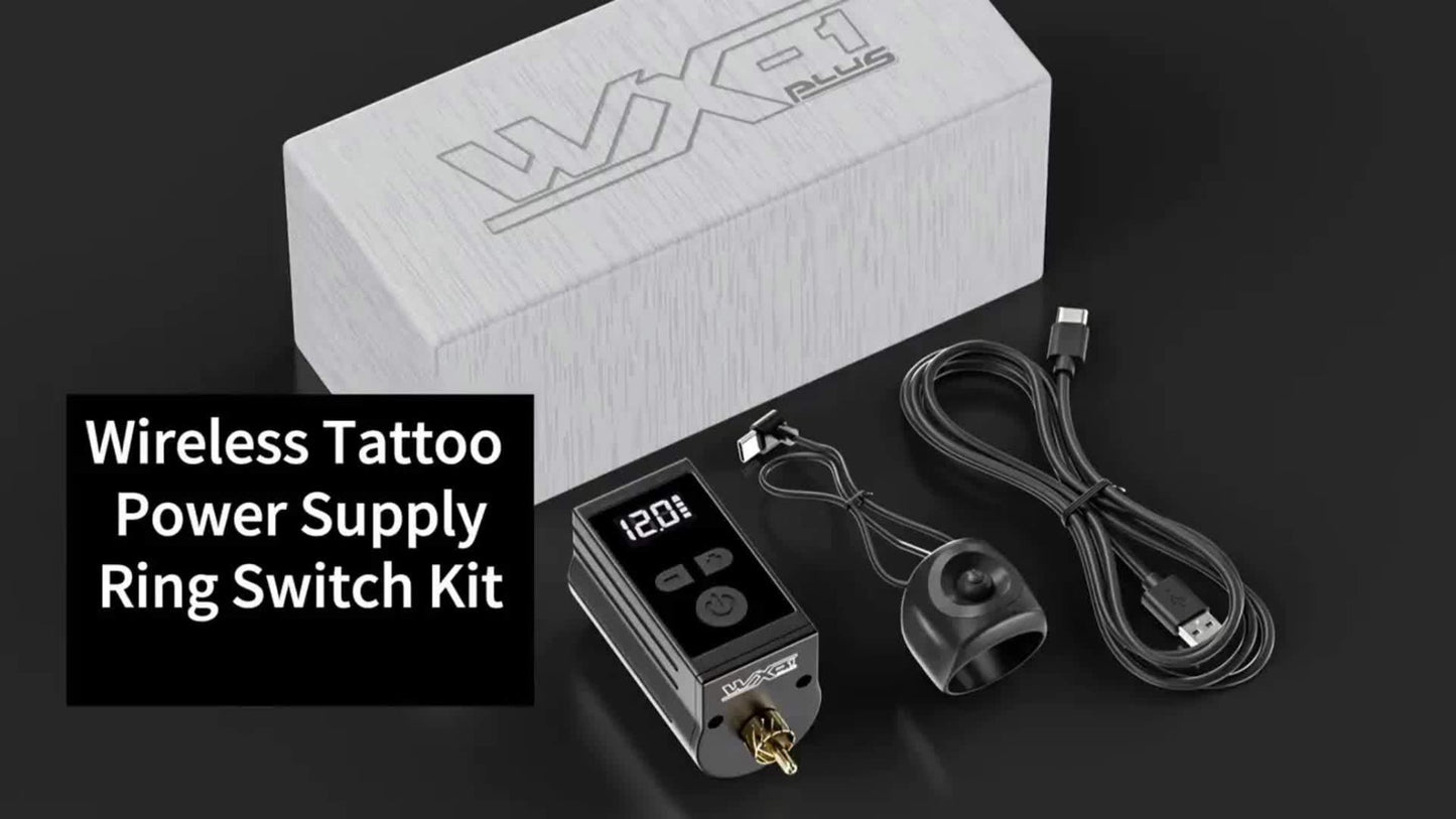 Wireless Tattoo Battery Power Supply 1450mAh — Neebol WX-1 Plus RCA, LED Display, 12V Boost Mode, 6-Hour Runtime, USB-C Charging, for Rotary Machines & PMU Pens