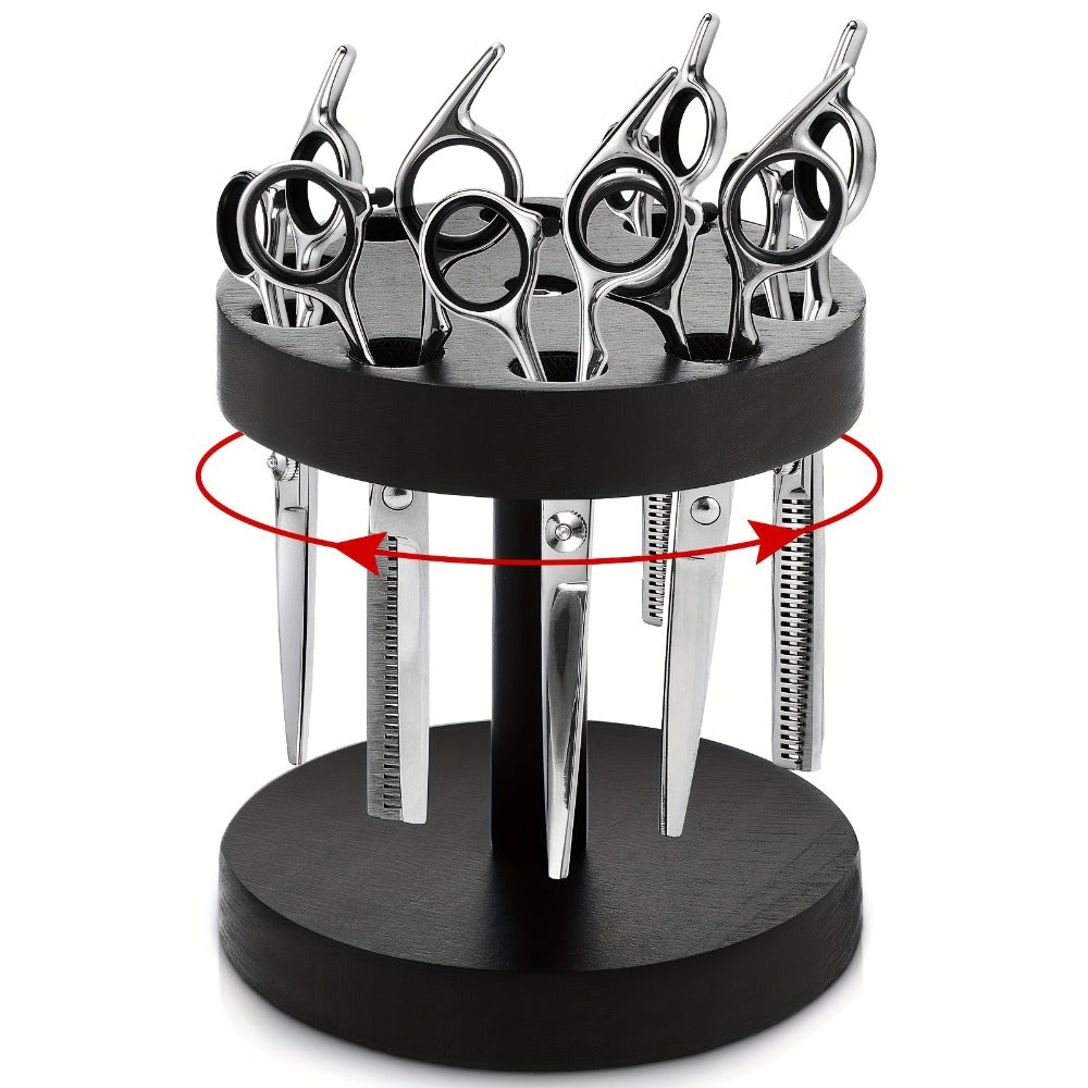 360 Degree Rotating Scissor Holder with 10 Diameter 0.71'' Hole Wooden Barber Shears Holder Salon Hair Stylist Container Stand for Barbershop Grooming Tool Storage