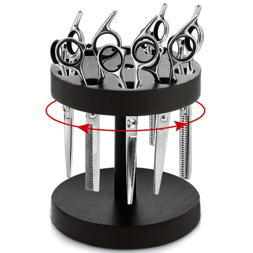 360° Rotating Scissor Holder Wooden Barber Shears Stand – 10-Slot Salon Hair Stylist Tool Organizer with 0.71" Holes for Barbershop & Grooming Storage