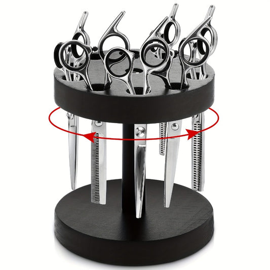 360 Degree Rotating Scissor Holder with 10 Diameter 0.71'' Hole Wooden Barber Shears Holder Salon Hair Stylist Container Stand for Barbershop Grooming Tool Storage