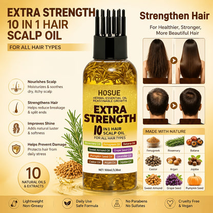 Botanical Hair Oil 10-in-1 Herbal Essential Oil Batana Rosemary Fenugreek Castor Red Onion Ginseng Turmeric Pumpkin Seed Nourishes Strengthens Shines All Hair Types 3.38oz