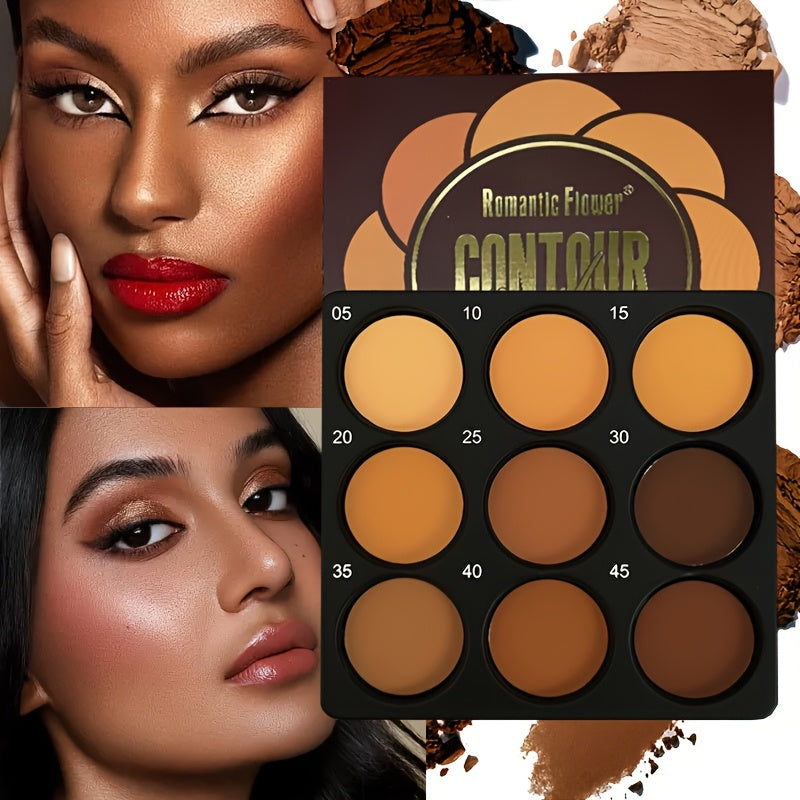 9 Tone Contour And Concealer Palette, Medium And Deep Tone, Create Natural 3D Makeup Effect, Matte Effect, Waterproof And Sweat Proof, Oil Control Foundation Make-Up And Eye Shadow, Suitable for All Skin Types, Eye Shadow Primer | Fashion Design | Wa