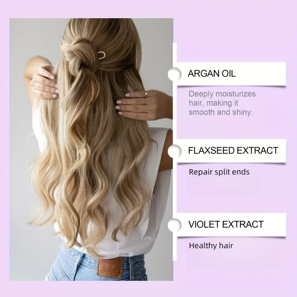 Purple Shampoo Set 3pcs — Collagen Anti-Yellowing Shampoo, Conditioner & Argan Hair Oil | Repairs Split Ends, Fixes Color & Smooths All Hair Types