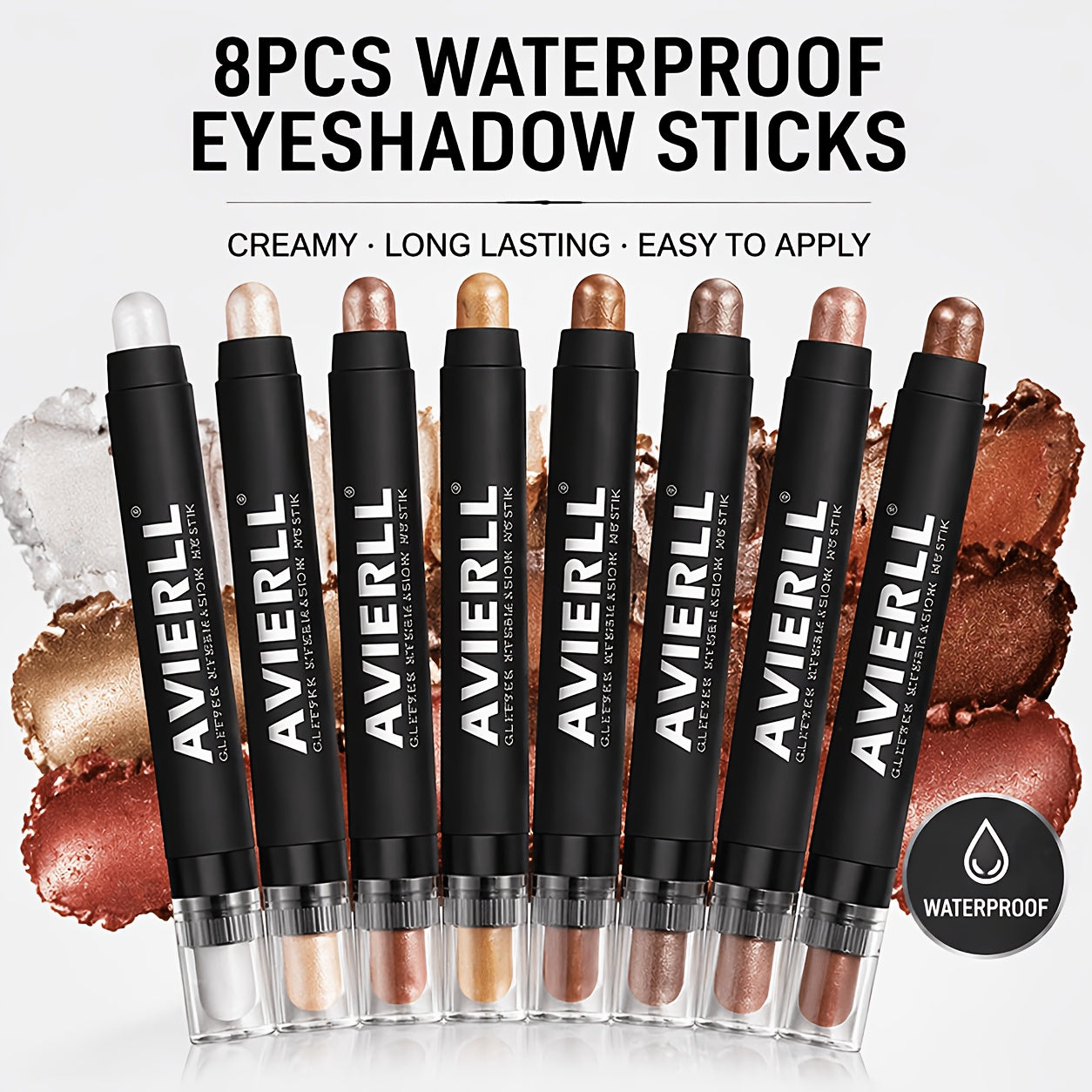 Eyeshadow Stick Set 8PCS Waterproof Long-Lasting - Shimmer, Pearlescent & Matte Eye Shadow Pencil for Smoky, Natural & Glitter Looks, Blendable Creamy Formula, Gift for Her