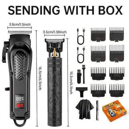 Men's Grooming Set 2pcs - Electric Hair Clipper & Detail Trimmer with USB Charging, LCD Display, Professional Hair Cutting Kit for Men, Ideal Gift for Father, Husband & Boyfriend