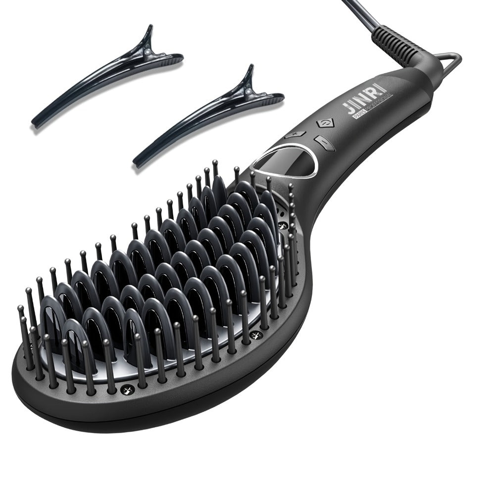 Hair Straightener Brus, 30S Fast Ceramic Hair Straightener Comb & Iron with Anti-Scald, Travel & Salon, Best Soft Round Touch Body for Home, Black