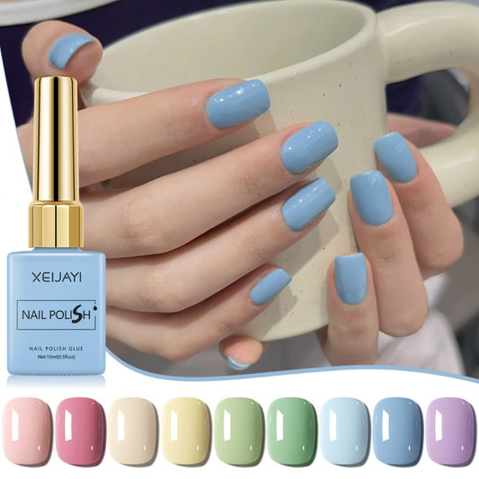 Gel Nail Polish Set 9 Colors - Macaron High Saturation LED UV Gel Polish Kit in Square Bottles for Salon & DIY Nail Art, Long-Lasting Chip-Resistant Finish
