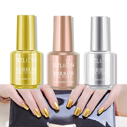 Mirror Nail Polish Set – 3 Colors Metallic Chrome Reflective Finish | Acrylic Nail Art Polish for Salon & Home Manicure | Party, Holiday & Valentine's Day Gift for Women