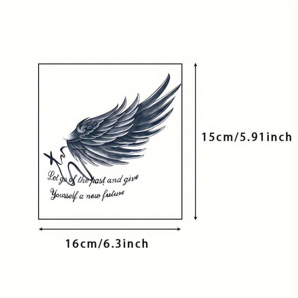 6 Large Herbal Tattoo Stickers, Lasting 7-15 Days, Waterproof And Friction-resistant, Realistic Effect, Suitable For People Who Do Not Want To Tattoo Pain, Including Compass, Wings, Anchors And Other Elements