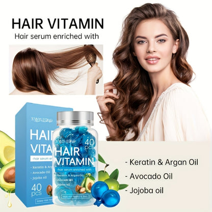 Hair Oil Capsules 40pcs — Keratin Hair Vitamin Essence with Moroccan Argan Oil, Avocado Oil & Jojoba Oil | Deep Nourishing & Smoothing Treatment for All Hair Types