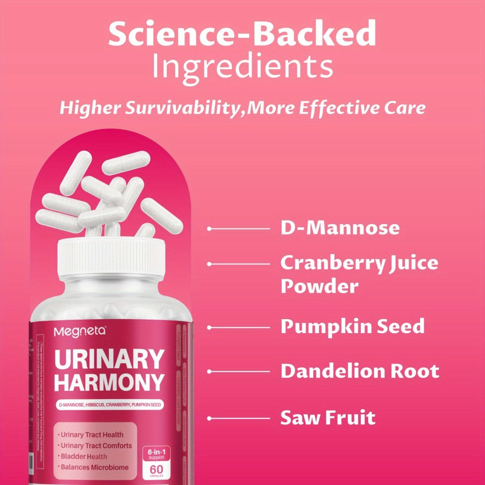 Megneta Women'S Urinary Tract Cleanse Supplement, Featuring D-Mannose, Cranberry, Dandelion, Hibiscus Flower, Saw Palmetto, And Pumpkin Seed - 60 Capsules