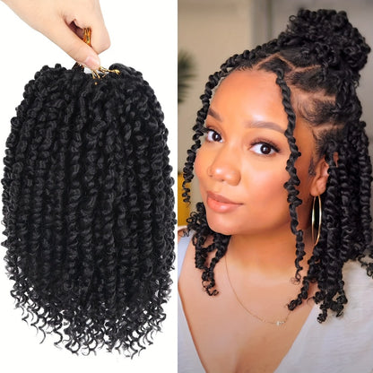 Passion Twist Crochet Hair 8 Packs Pre-Twisted Pre-Looped Curly Ends Bohemian Short Twist Braids Women 8-12 Inch 1B Natural Black Honey Blonde Auburn Burgundy Copper