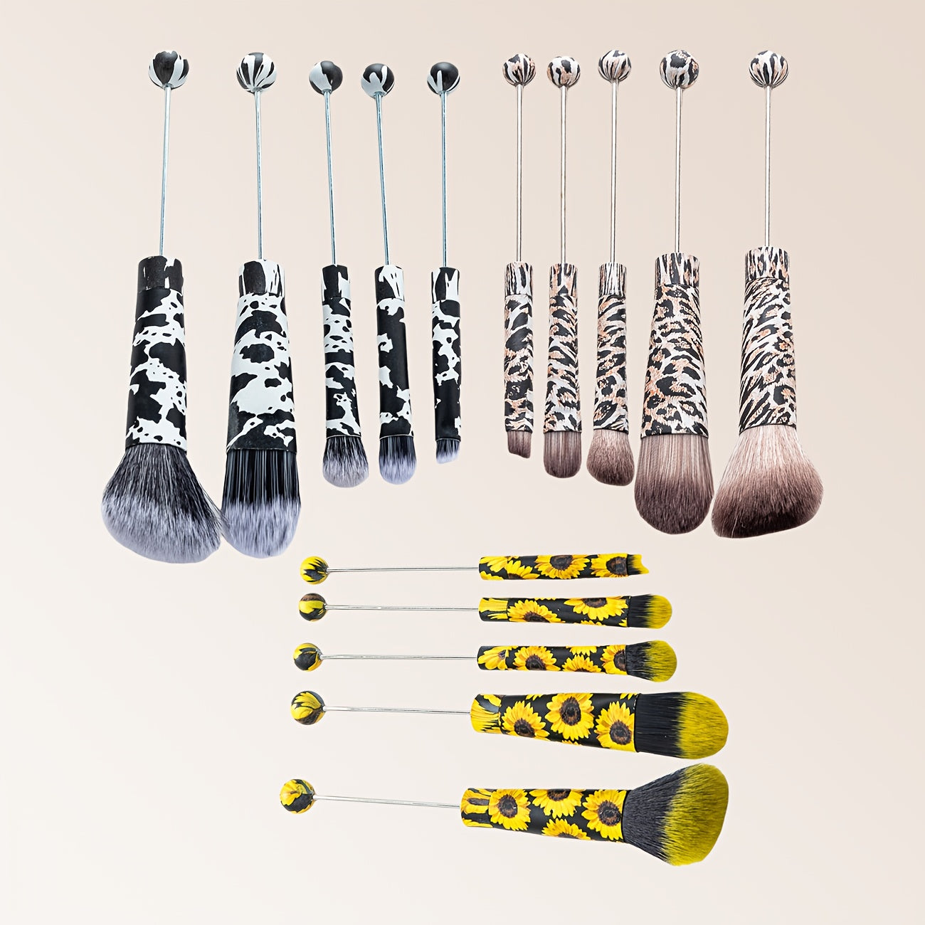 15pcs Metal Handle Beadable MakeupBrush Set, BeautyTools, IncludesPowder Blusher Brush, Slant Head Eye, Weddings, Anniversary, Birthday Girl Best Friend Teacher'S Day, Halloween, Christmas Gifts, Party Supply