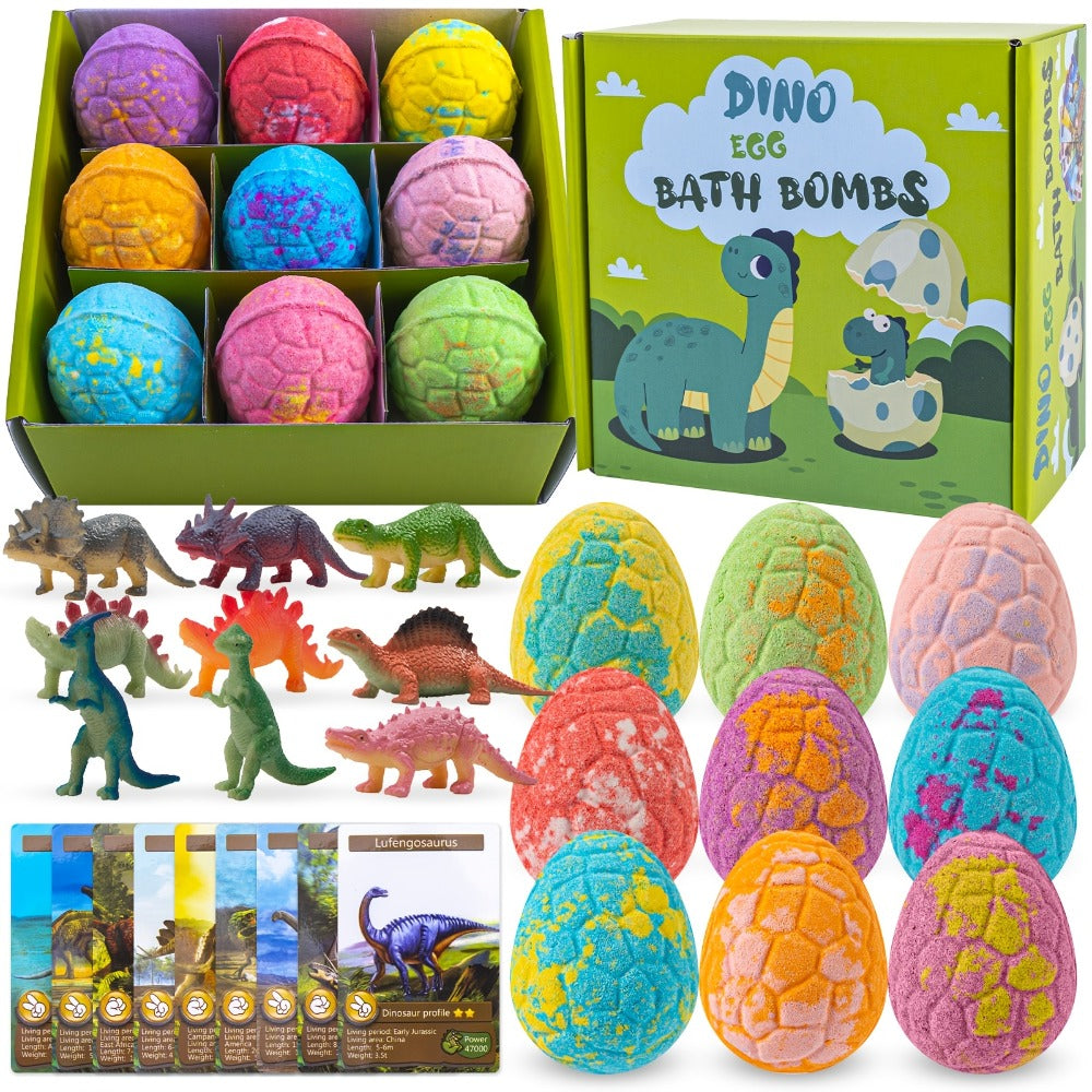 Christmas Gift Dinosaur Egg Bath Bombs, Containing Surprises, 9-pack Dinosaur Bath Toys, Suitable for and, Bubble Gum, Educational Birthday and Valentine's Day Gift Ideas