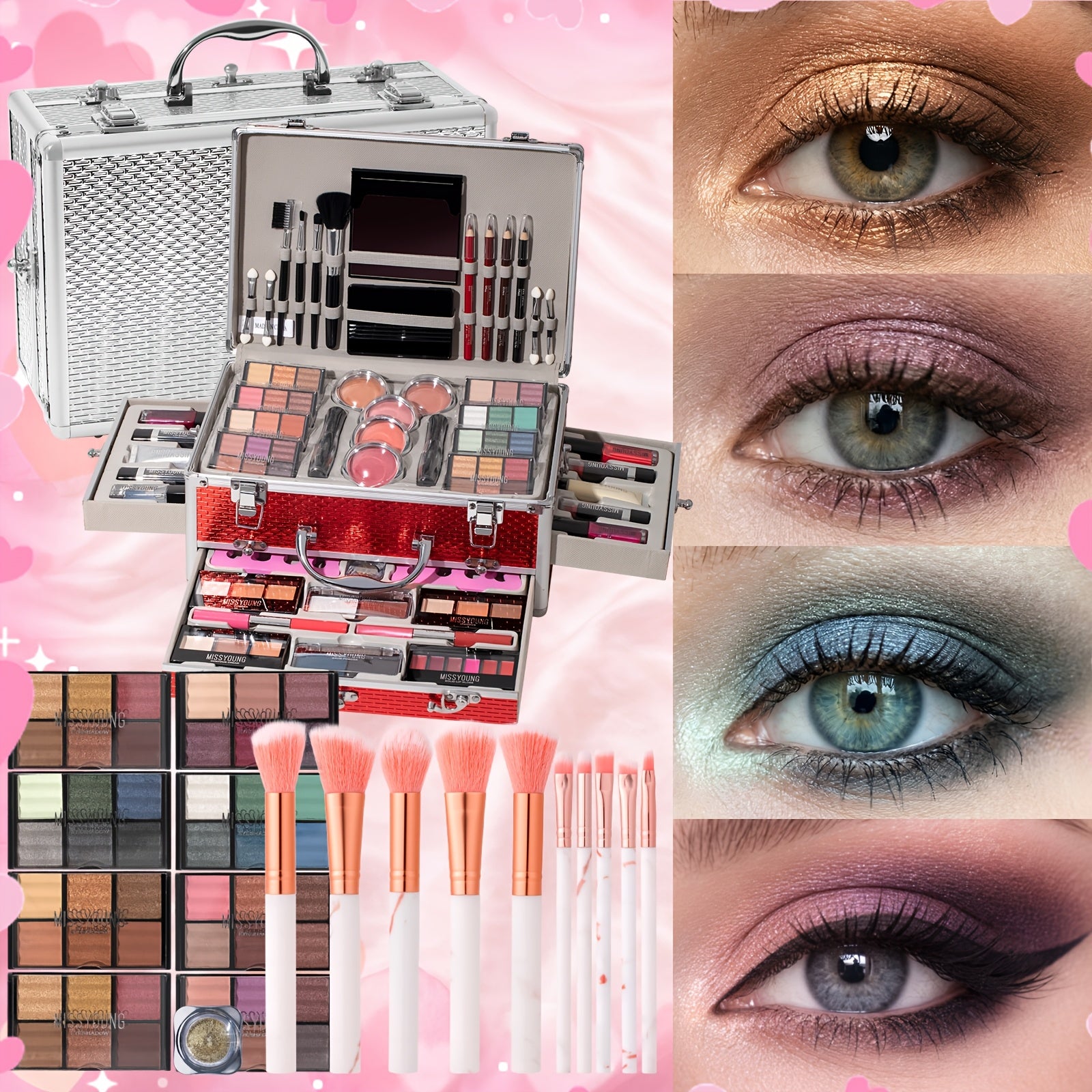 106pcs of Luxury Cosmetics Gift Box, Eyeshadow Palette, Lip Gloss Set Lipstick Concealer Blush Mascara Eyeliner Loose Powder Brush in a Makeup Gift Set, Perfect for Mom, Best Friend, Or Loved One on Birthday